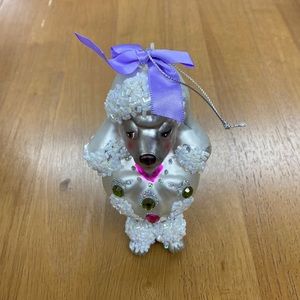 White beaded poodle glass ornament
